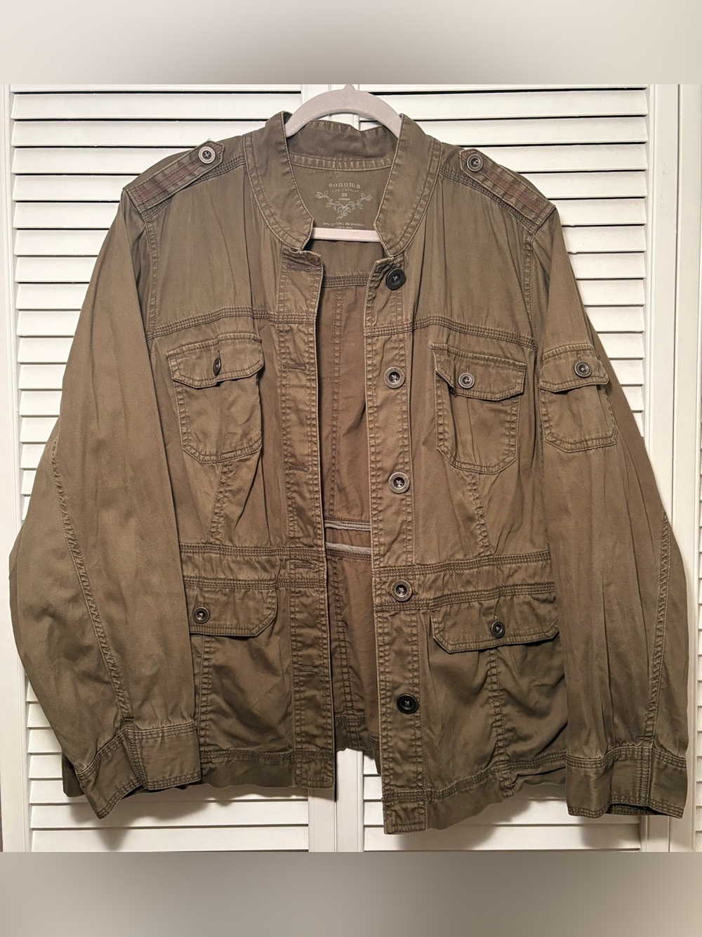 Sonoma Life + Style 2X Olive Utility Safari Jacket Cotton Stretch